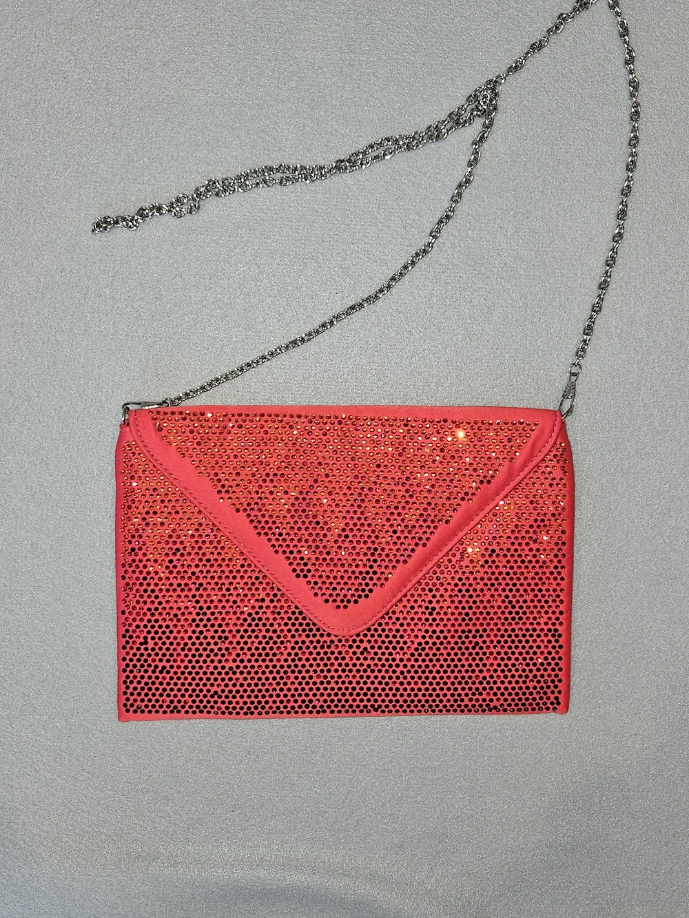 EUC Red Satin Rhinestone Evening Clutch Sparkly Envelope Crossbody Cocktail Bag